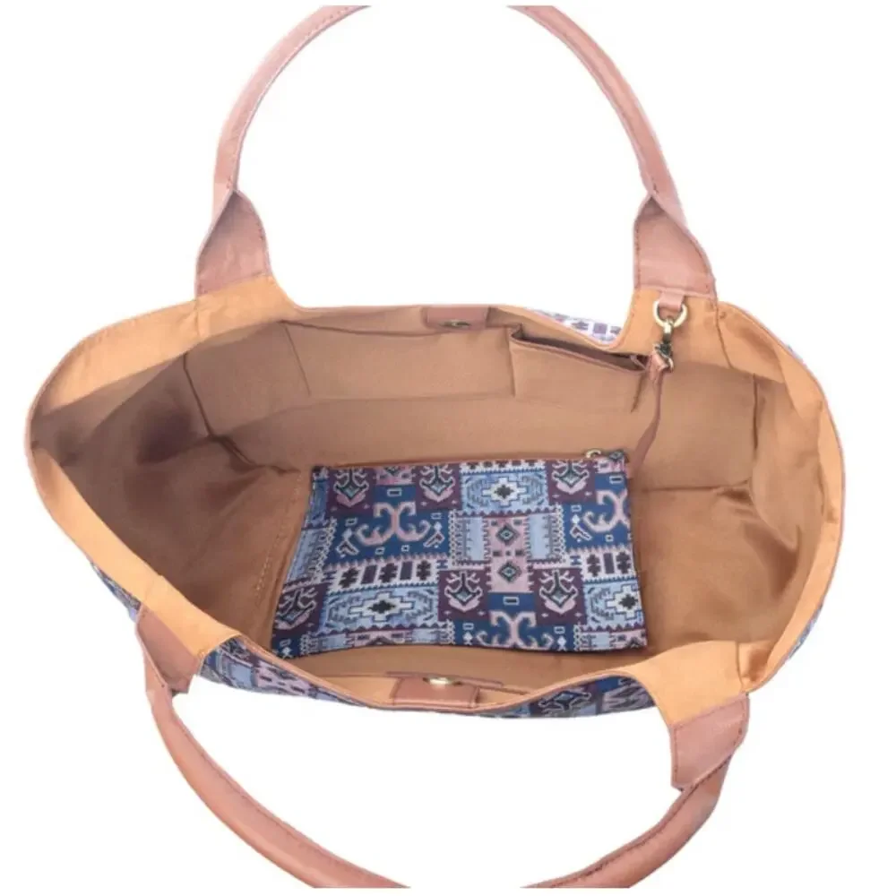 NWT Boutique Western Wagon Trail Jacquard Tote Bag in Dusty Lilac